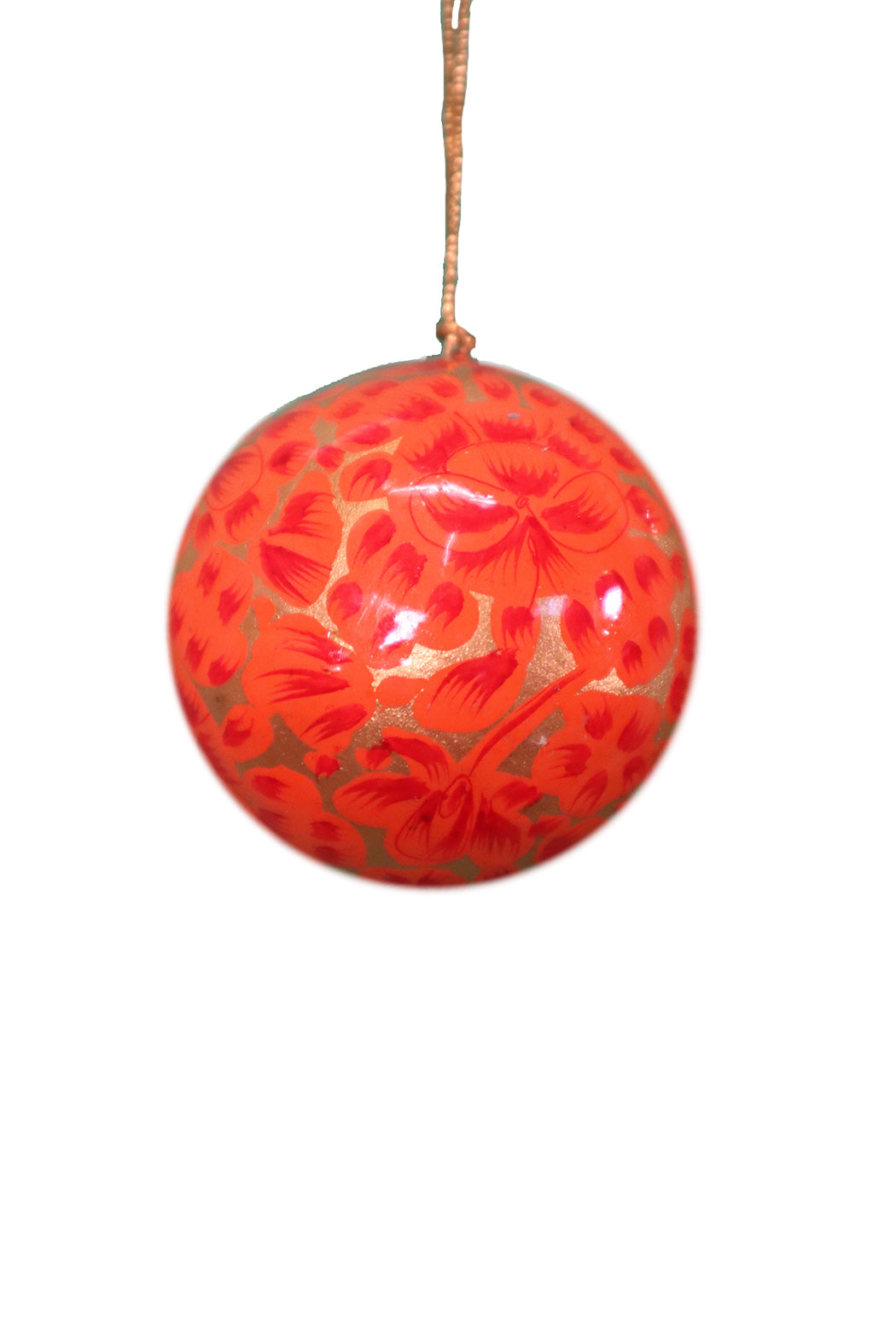Håndlavede Kashmir Julekugler – Håndmalet Papmaché | 5 cm orange | MASALA