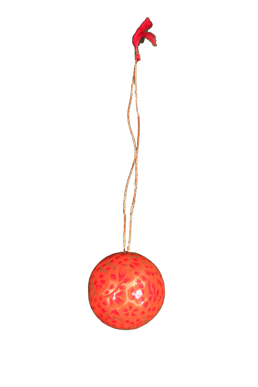 Håndlavede Kashmir Julekugler – Håndmalet Papmaché | 5 cm orange | MASALA