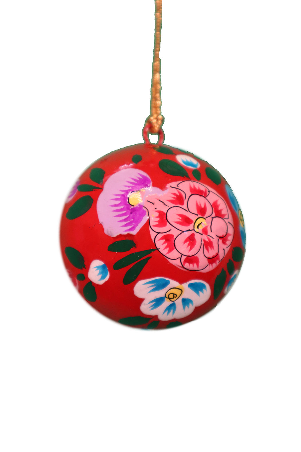 Håndlavede Kashmir Julekugler – Håndmalet Papmaché | 5 cm blomst | MASALA