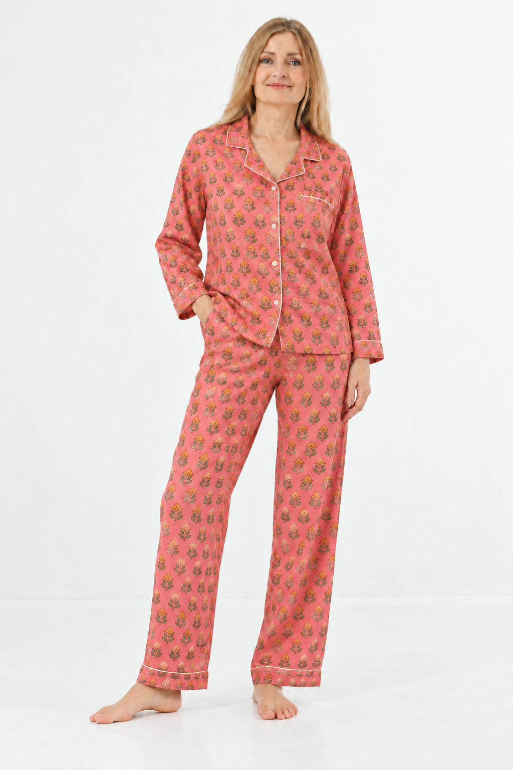 Luna pyjamas Lotus pink – Håndlavet Blokprint i Let Bomuld | MASALA