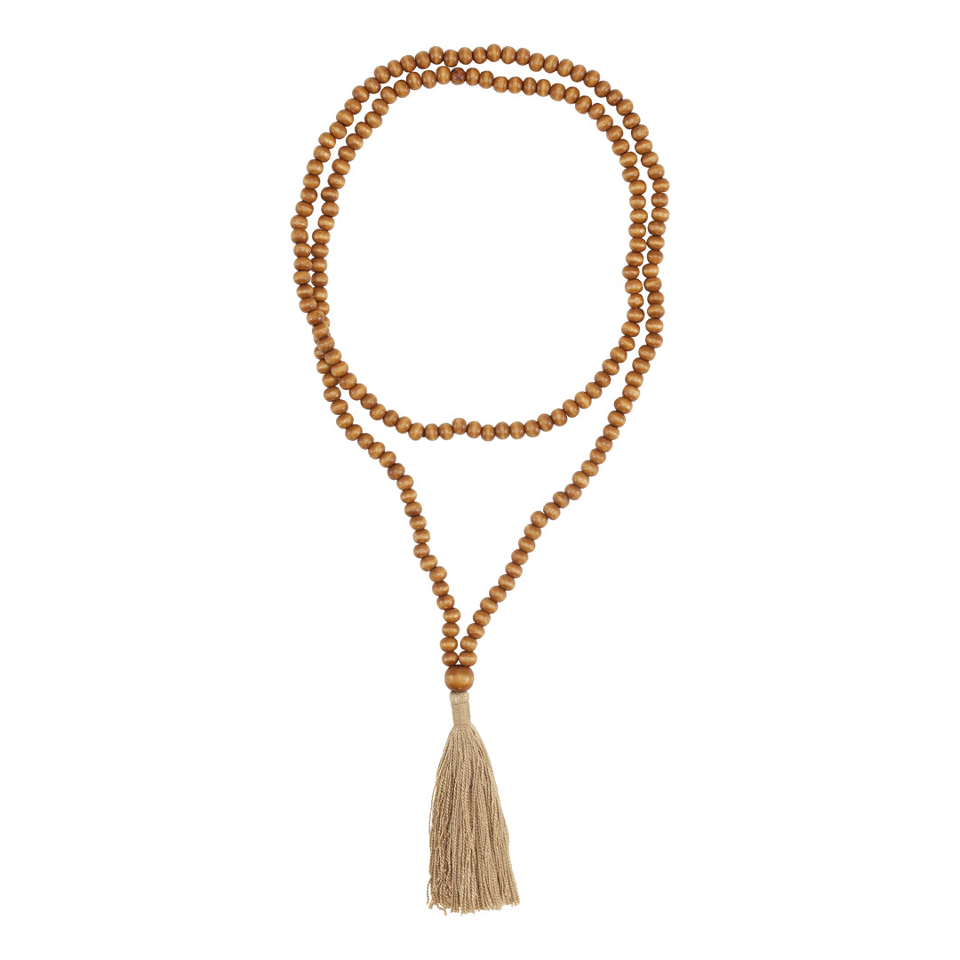 Necklace with wooden beads of mango wood beige tassel